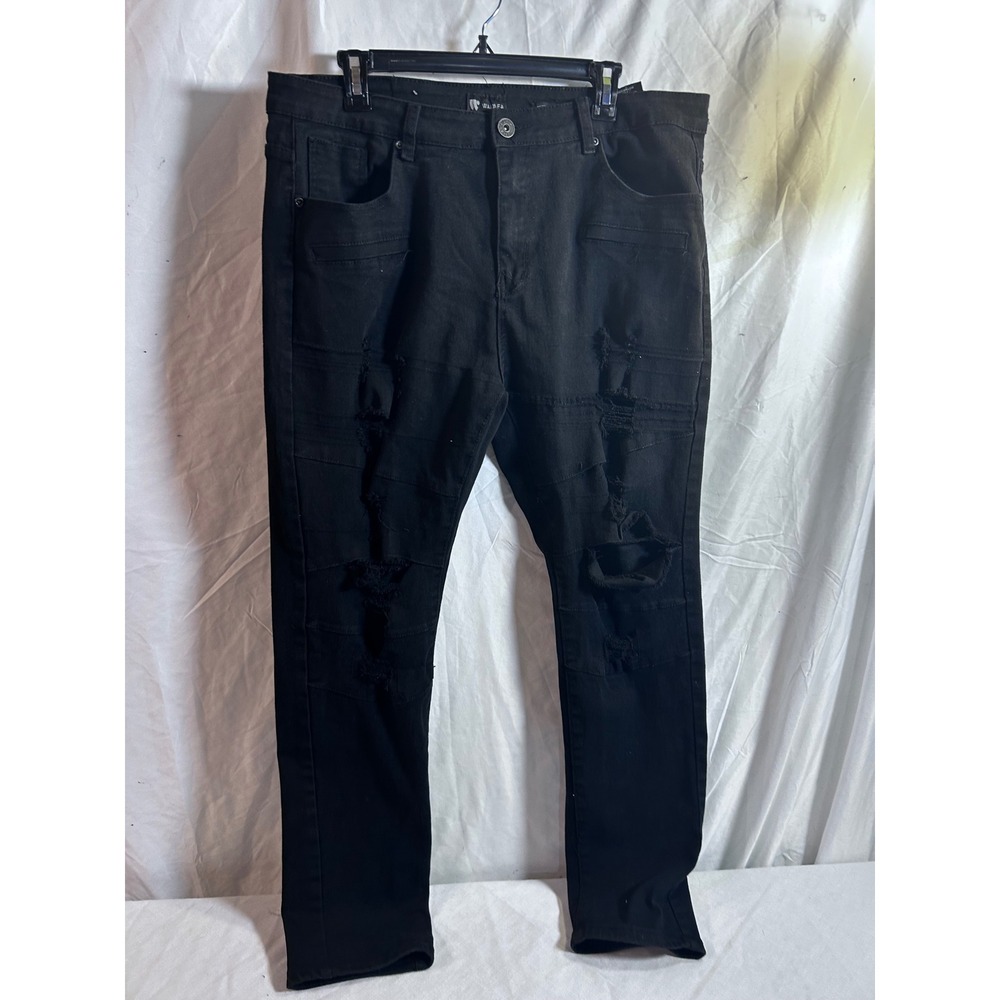 Waimea Skinny Fit Jeans 38x32 Black Distressed Ripped Denim Mens